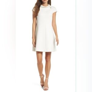 Harper Rose Chic White Cap-Sleeve Mini Dress with Mock Collar Size 12